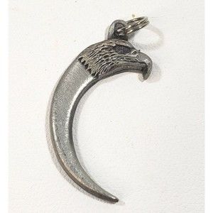 Vintage Silver Tone Pewter Bald Eagle Animal Bird Crescent Moon Pendant 1.25"